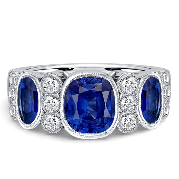 

Italo Milgrain Bezel Blue Sapphire Cushion Cut Half Eternity Band, White