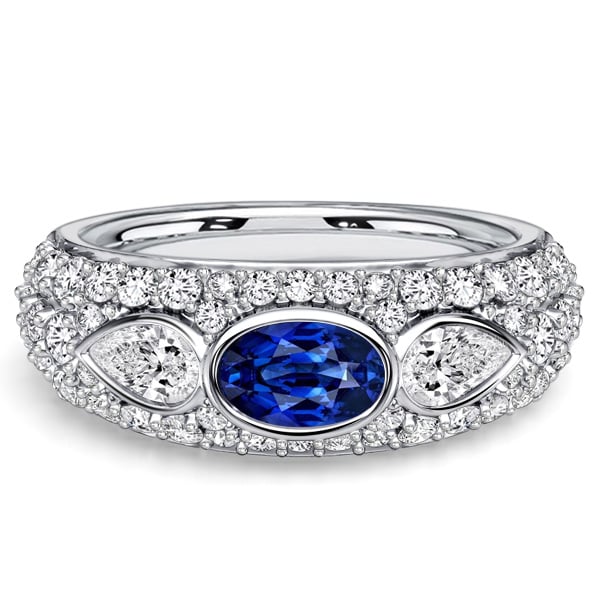 

Italo Three Stone Oval Cut Blue Sapphire Band Ring Anniversary Rings, White