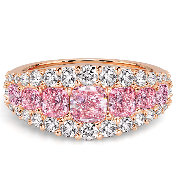 

Italo Rose Gold Halo Cushion Cut Pink Sapphire Anniversary Band Ring, White