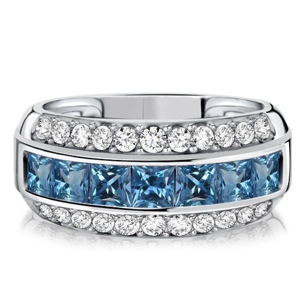

Italo Triple Row Princess Cut Blue Topaz Wedding Band For Women, White