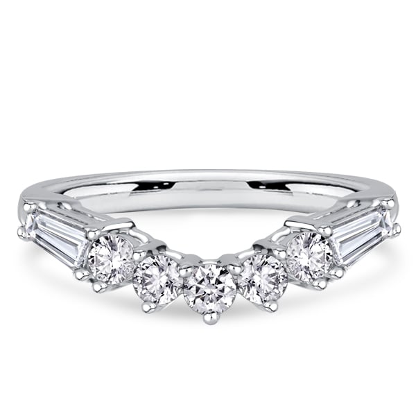 Italo Baguette & Round Cut Chevron Wedding Band For Women Matching Wedding Bands