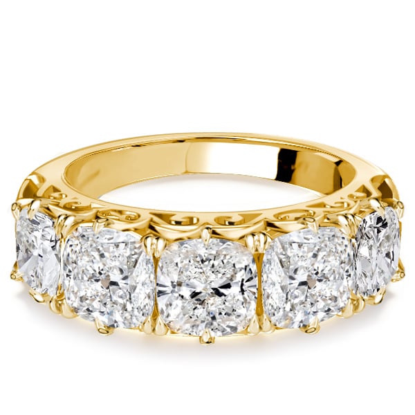 

Italo Golden Filigree Cushion Cut Five Stone Wedding Band For Women, White