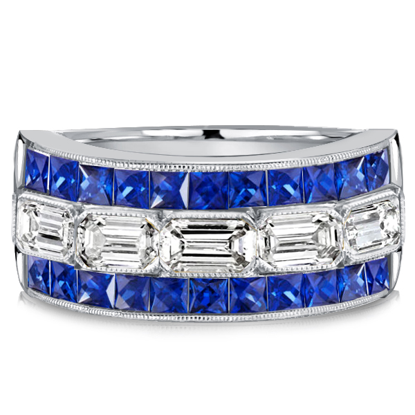 

Italo Multi Row Milgrain Princess & Baguette Cut Wedding Band For Women, White