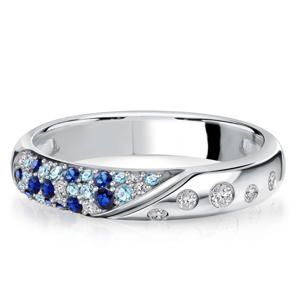 

Italo Flush Setting Waterfall Blue Sapphire Half Eternity Band For Women, White