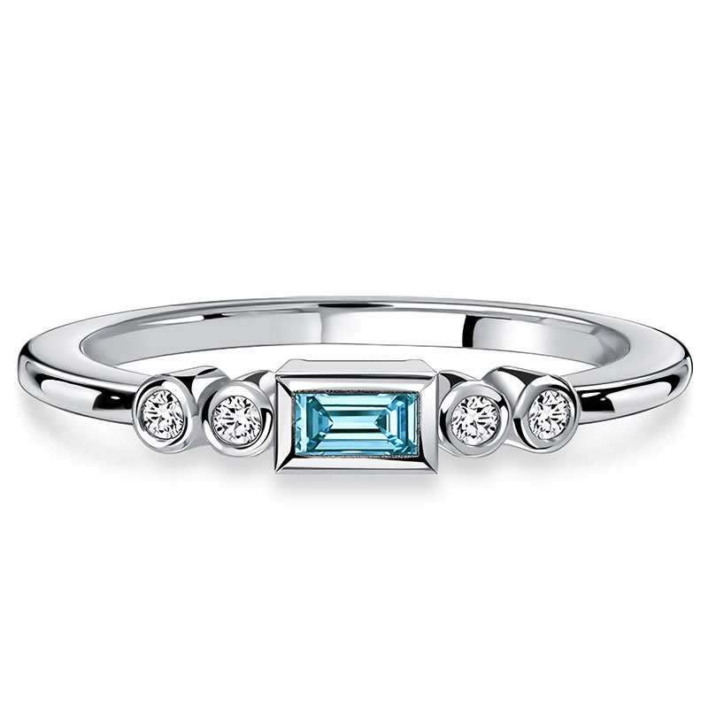 Italo Bezel Setting Baguette Cut Aquamarine Five Stone Wedding Band For Women