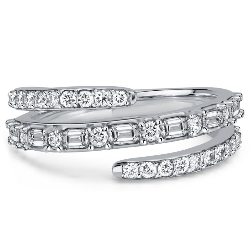 Женское обручальное кольцо Italo Spiral Emerald & Round Cut с изумрудами и бриллиантами круглой огранки. Кольцо к годовщине свадьбы.