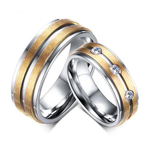 

Two Tone Classic Titanium Steel Couple Rings, White