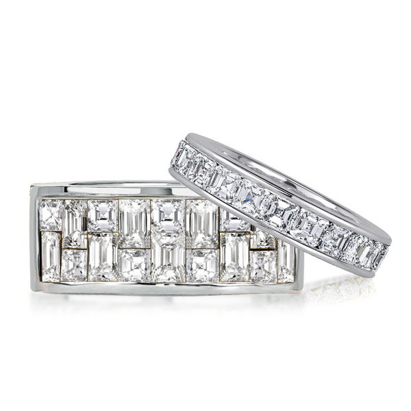 

White Sapphire Asscher Cut Couple Rings Couple Wedding Rings