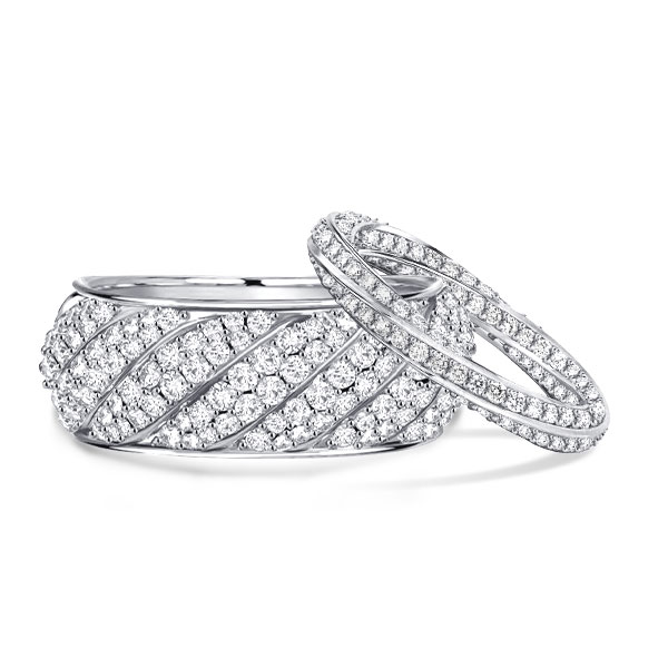 

Italo Infinity Design Round Cut Eternity Couple Wedding Rings, White