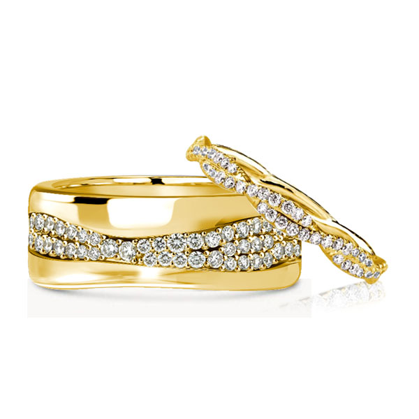 

Unique Golden Round Cut Twist Couple Rings, White