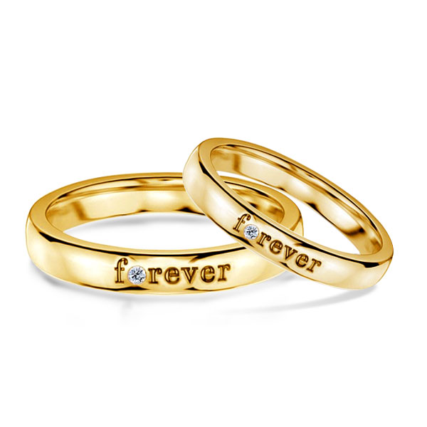 

Italo Golden Round Cut Forever Couple Wedding Rings, White