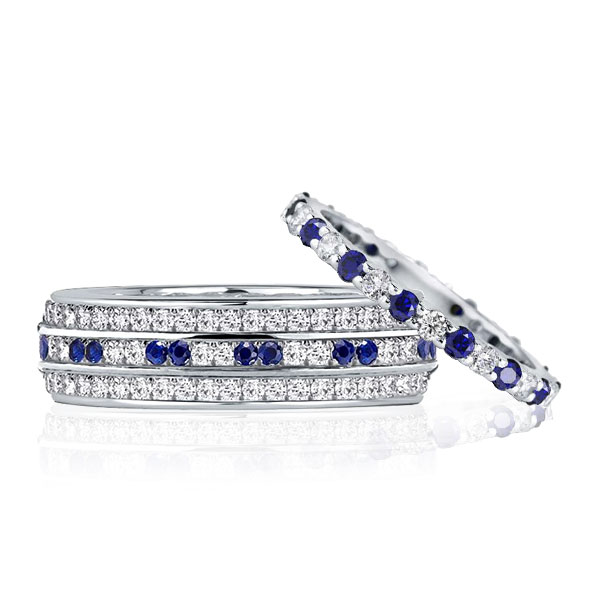 

Italo Round Cut White & Blue Sapphire Couple Wedding Rings