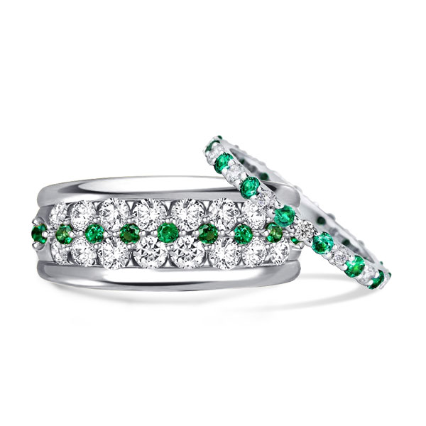 

White & Green Sapphire Couple Rings Emera Couple Wedding Rings