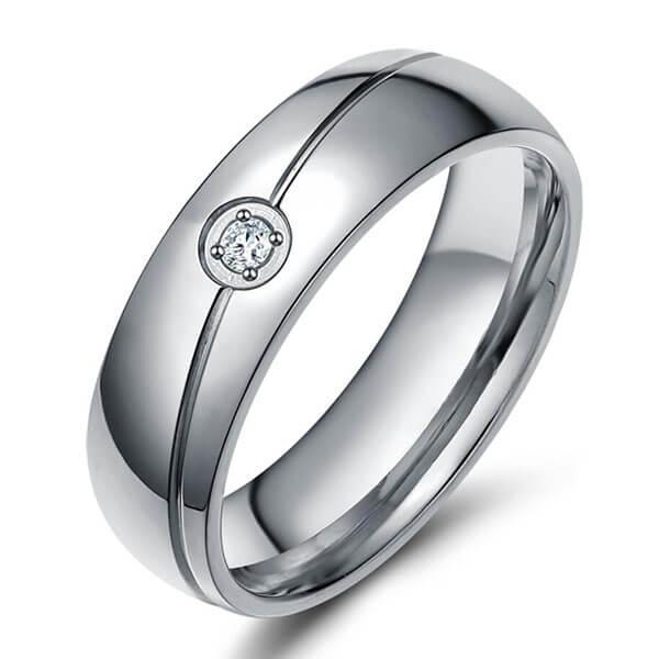 

Italo Created White Sapphire Titanium Steel Men's Wedding Band