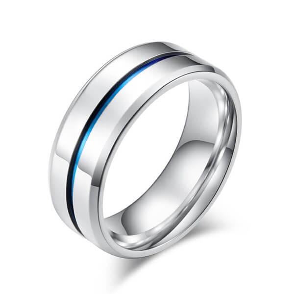 

Italo Blue Groove Design Titanium Steel Men's Wedding Band, White