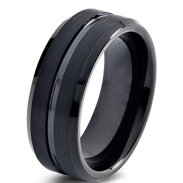 

Black Concave-convex Design Tungsten Steel Men's Wedding Band, White