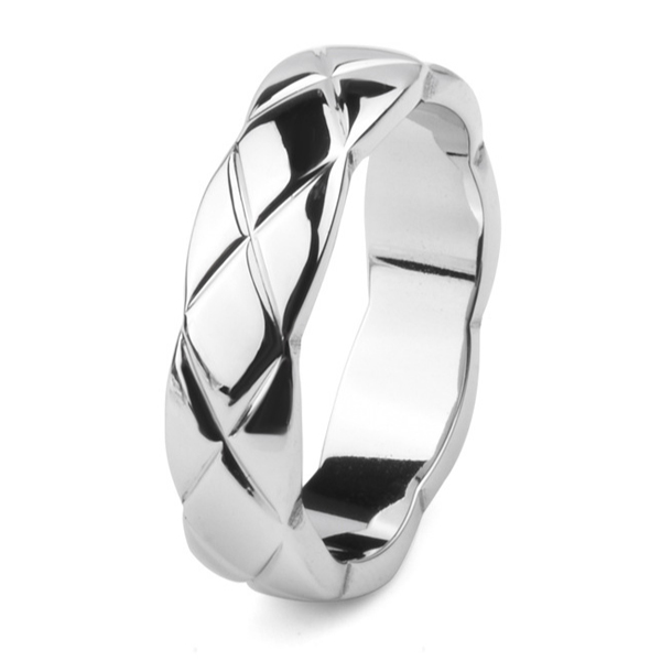 

Unique Rhombus Design Titanium Steel Men's Wedding Band, White