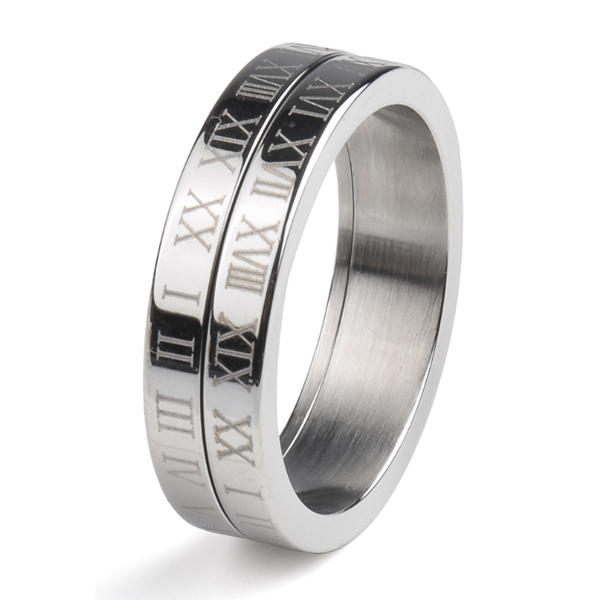 

Rotatable Roman Numerals Titanium Steel Men's Wedding Band, White