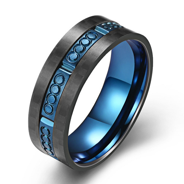 

Carbon Fiber Blue Stainless Steel Men's Wedding Band, White