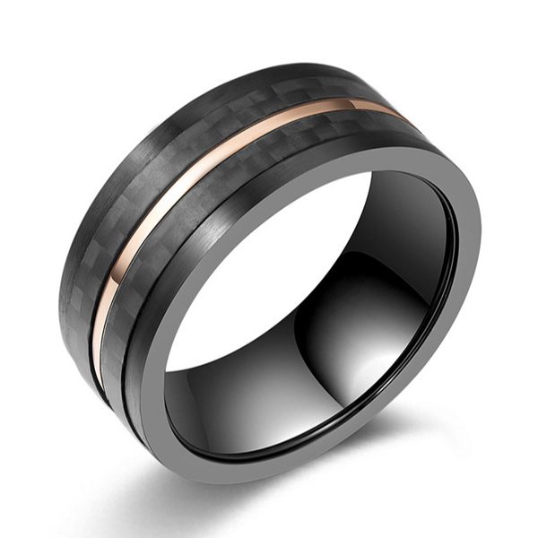 

Two Tone Carbon Fiber Stainless Steel Men's Wedding Band, White