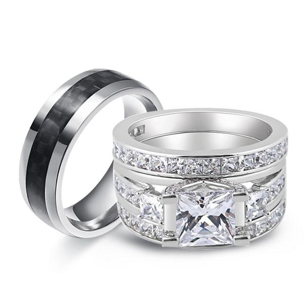 

Three Stone Trio Matching Wedding Set, White