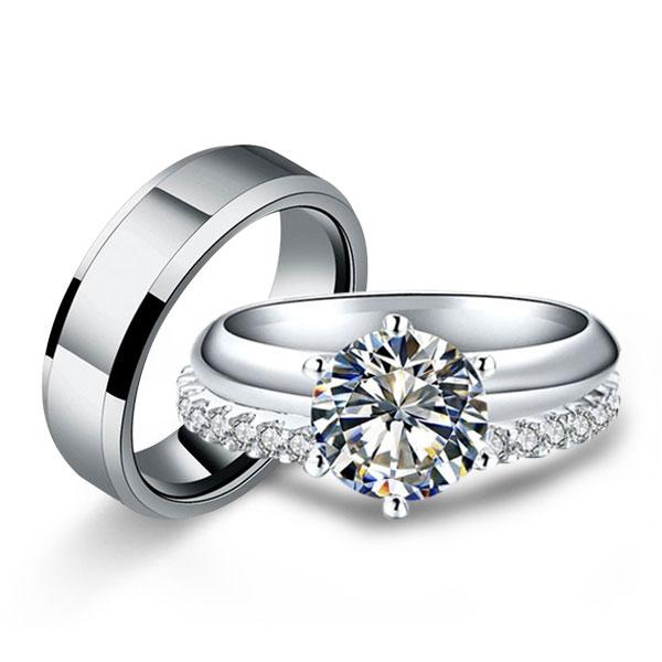 

Italo Solitaire Ring Set Wedding Ring Sets His And Hers, White