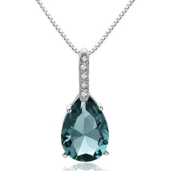 

Italo Pear Cut Aquamarine Pendant Necklace For Women, White