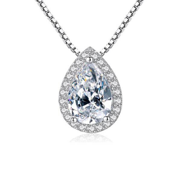 

Italo Pear Cut Pendant Necklace For Women Silver Necklace, White
