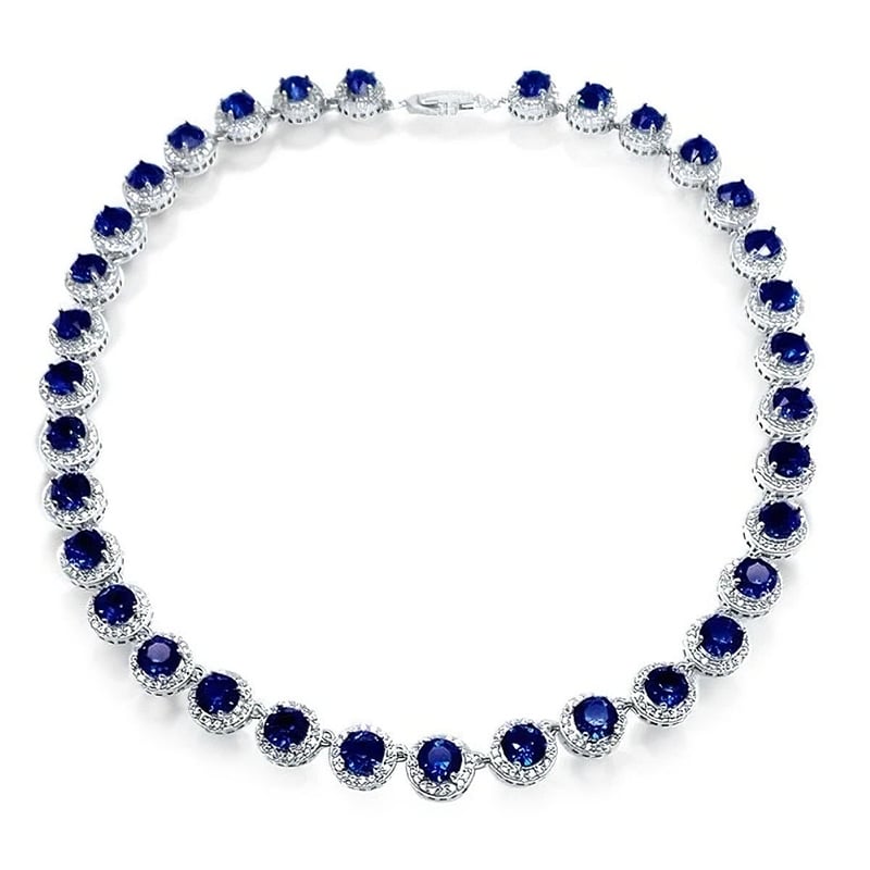 

Italo Blue Sapphire Necklace Sterling Silver Tennis Necklace For Women, White