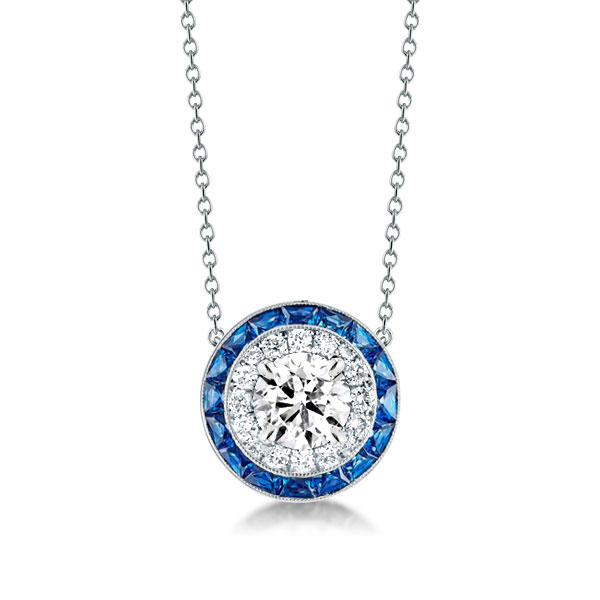 

Classic Halo Created Sapphire Pendant Necklace, White