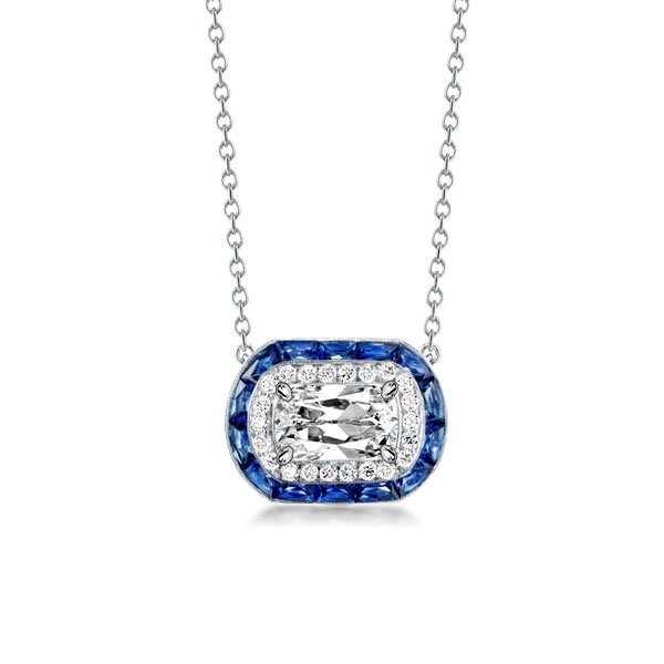 

Halo Cushion Cut Created Sapphire Pendant Necklace, White