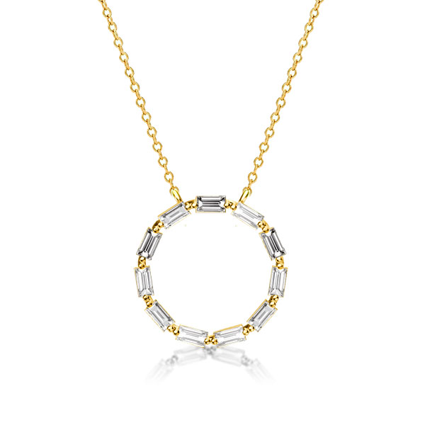 

Golden Emerald Cut Circle Pendant Necklace, White