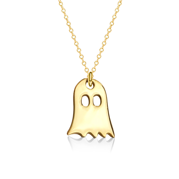 

Dainty Golden Ghost Pendant Necklace, White