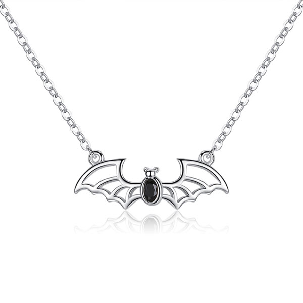 

Bezel Black Oval Cut Bat Pendant Necklace, White