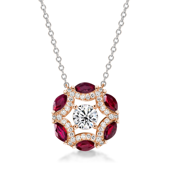 

Two Tone Round Cut White & Ruby Sapphire Pendant Necklace