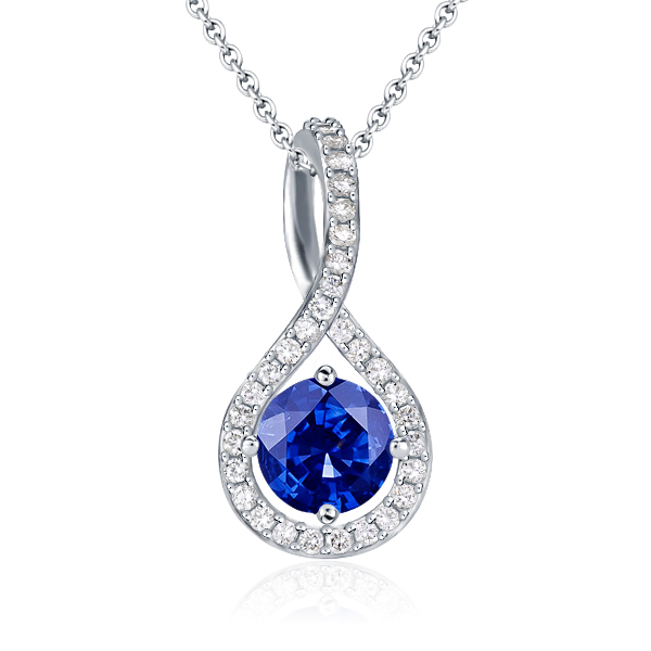 

Blue Round Pave Twist Pendant Necklace, White