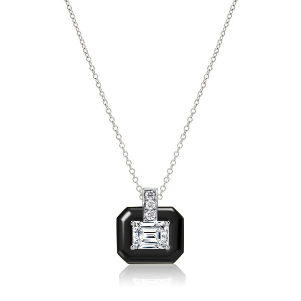 

Italo Two Tone Emerald Cut White Sapphire Pendant Necklace
