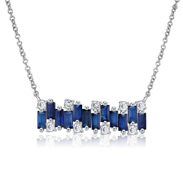 

Italo Baguette Blue Sapphire Bar Necklace For Women, White