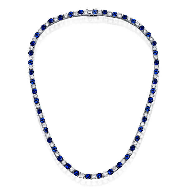 

Italo Alternating Blue & White Sapphire 4 MM Round Tennis Necklace Blue Sapphire Necklace