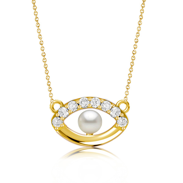 

Pearl Evil Eye Pendant Necklace For Women, White