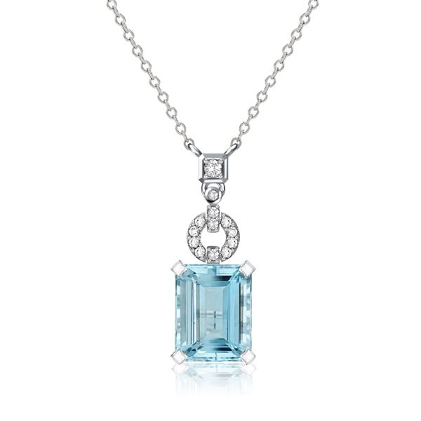 

Italo Emerald Aquamarine Sapphire Pendant Necklace For Women, White