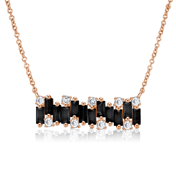 

Rose Gold Baguette Black Sapphire Bar Necklace For Women, White