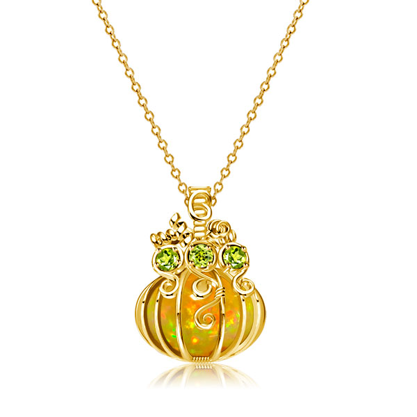 

Halloween Pumpkin Necklace Pumpkin Opal Pendant Opal Jewelry, White