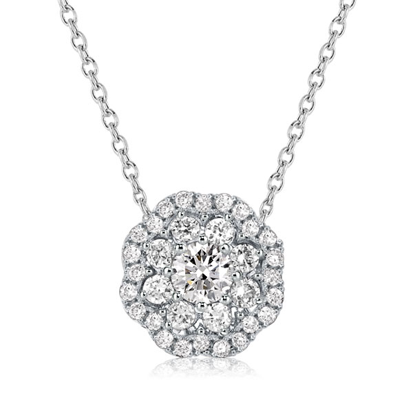 

Italo Halo Round Cut Foral Pendant Necklace, White