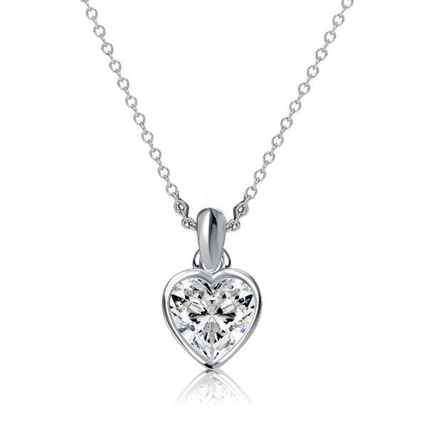 

Italo Bezel Setting Heart Pendant Necklace In Sterling Silver, White