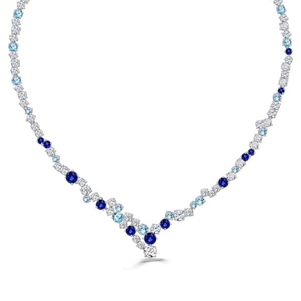 

Italo Blue Sapphire Necklace Tennis Necklace In Sterling Silver, White