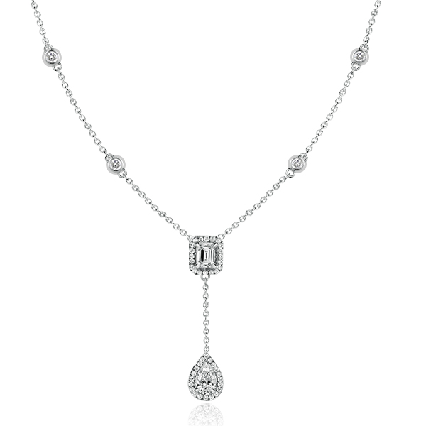 

Italo Pear & Emerald Cut Twin Tie Necklace Halo Necklace, White