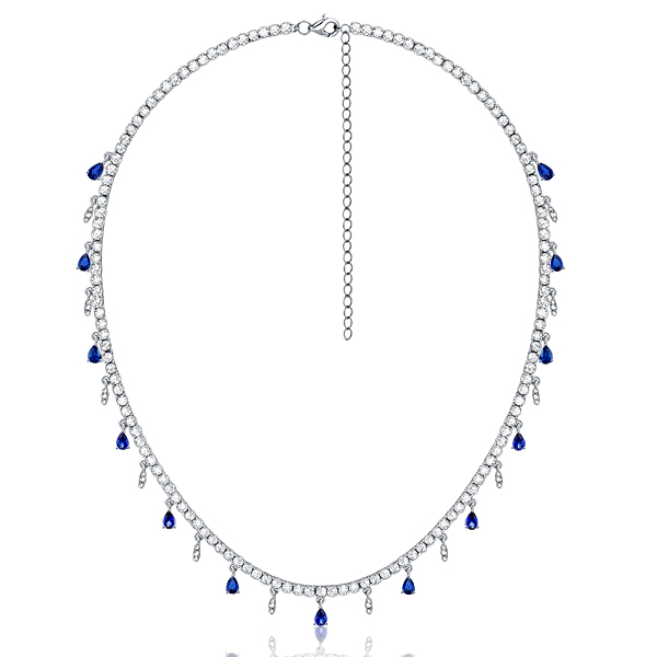 

Italo Pear Cut Blue Sapphire Dangles Necklace In 925 Silver, White