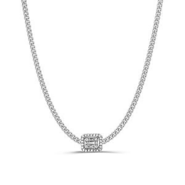 

Italo Baguette Pendant Necklace Halo Necklace In 925 Silver, White