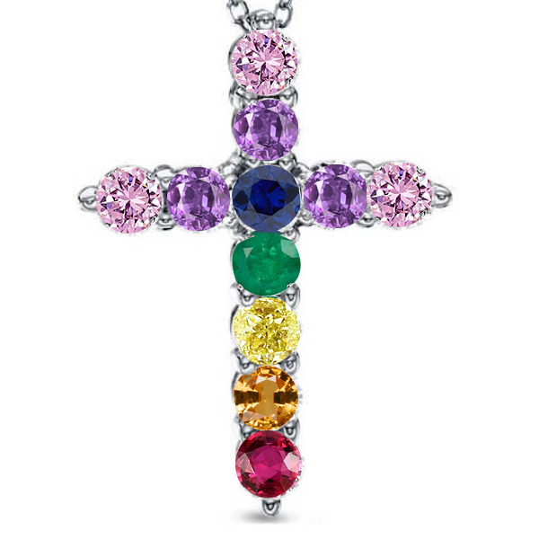 

Italo Multi Color Cross Necklace Cross Pendant In 925 Silver, White